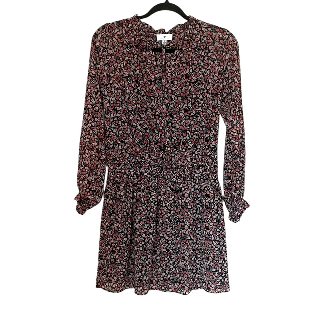 Socialite•Floral Cinched Waistline Long Sleeve Dress